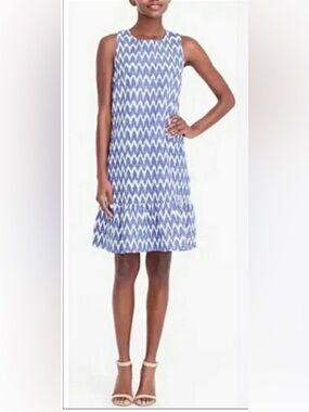 J. Crew. Blue/Ivory Ikat Print Line Blend Tie-Back Dress. Size XS.